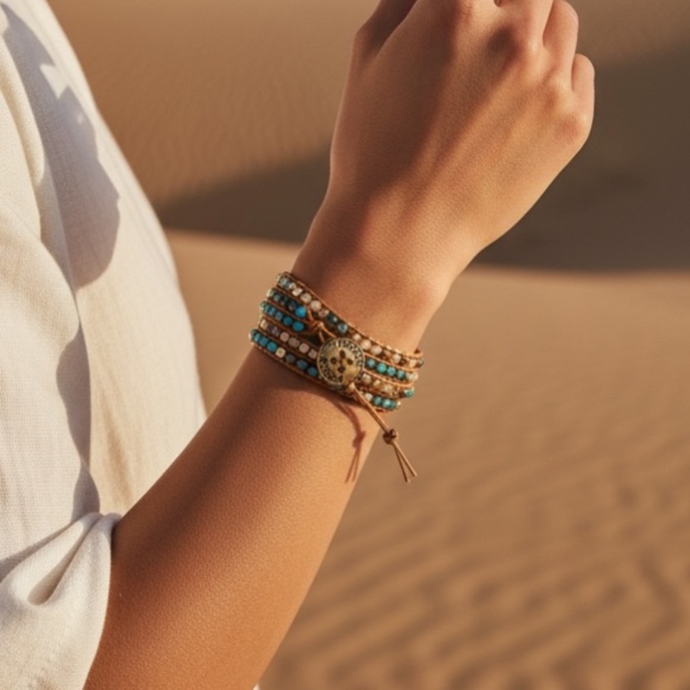 Premier Designs Turquoise and Gold Wrap Bracelet